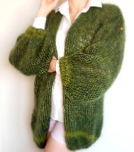 Royal Silk cardigan mid length green