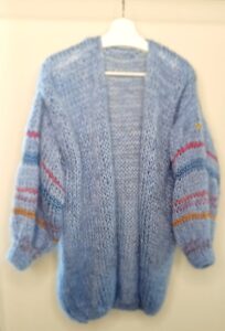 Royal Silk cardigan mid length blue rainbow